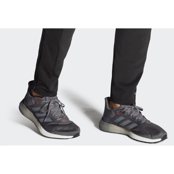 Adidas Pure Boost Grey Vivid Red Ultra Running Shoe Mens 11.5 New Fast Ship - Picture 8 of 14